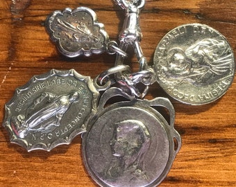 DEVOTIONAL Collection - Mary, Sacred Heart of Jesus, Regina, Carmeli, Miraculous Medal - Catholic Medals on Key Fob & 18" sterling chain