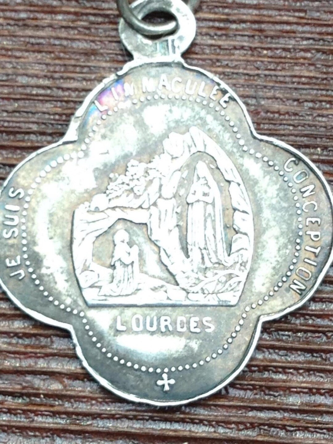 Notre Dame of Lourdes & Sanctuary Antique Silver Religious Medal on 18 ...