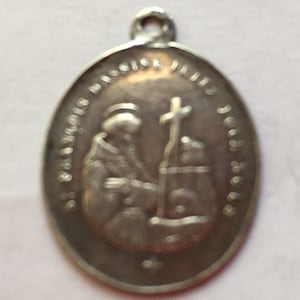 Vintage heilige Franciscus en Antonius zilveren religieuze medaille - sterlingzilveren ketting