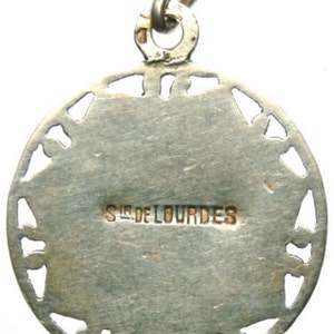 Antique Silver Religious Medal to Notre Dame of Lourdes on 18 sterling silver rolo chain image 3