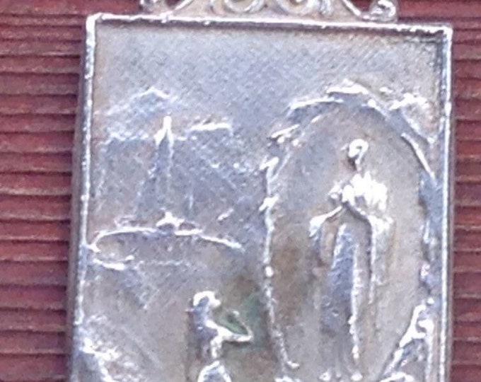 Vintage Notre Dame of Lourdes Religious Silver Medal on 18" Sterling ...