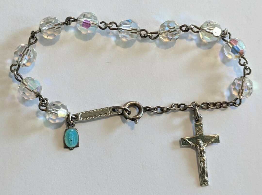 Vintage Sterling Silver Religious Rosary Bracelet Religious Jewelry