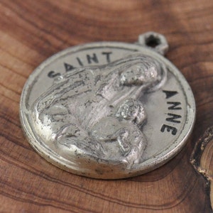 Saint Anne de Beaupre Sterling Silver Medal Pendant - Religious Rolo Chain