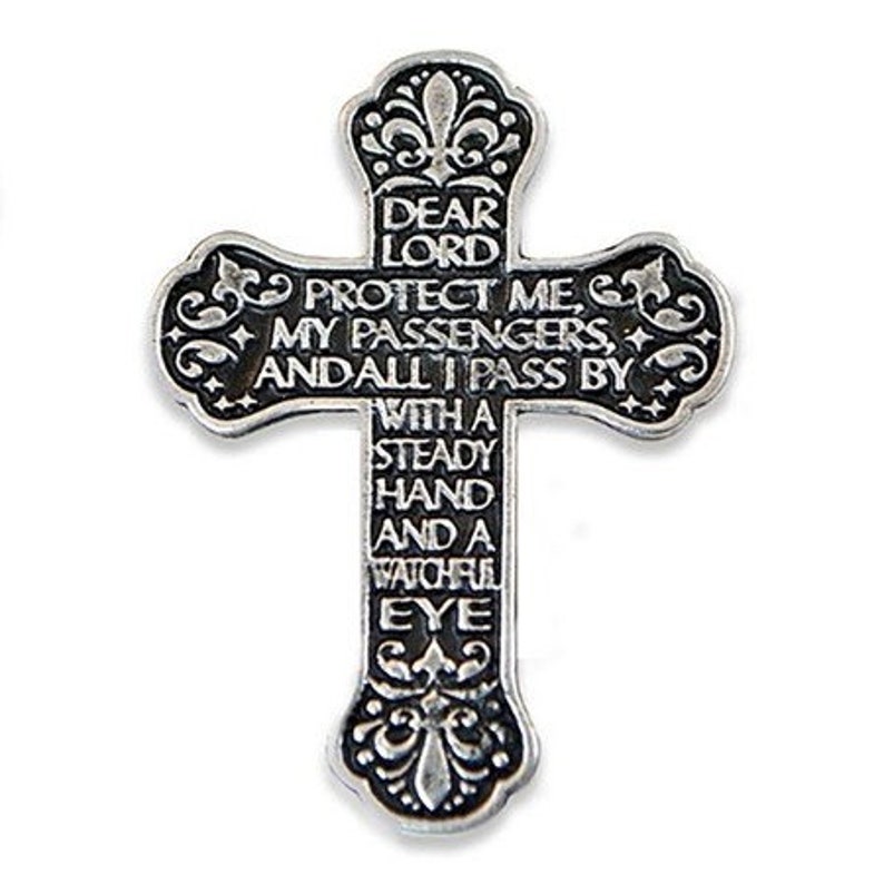 Motorist Travel Visor Clip Motorist Prayer Cross Pewter Visor Clip Car Driving Protection image 1