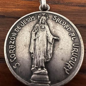Sacred Heart of Jesus Christ Daughters Congregation - Vintage Catholic -Uruguay - Religious Medal Pendant on 18&quot; sterling rolo chain