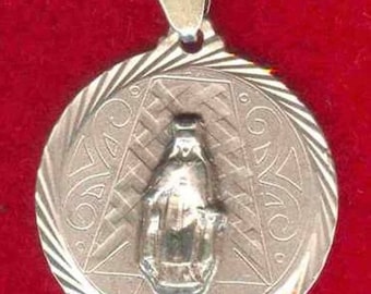 Mary Religious Vintage Catholic Medal Pendant Necklace Mother Mary Vintage Sterling Silver on 18" sterling silver rolo chain