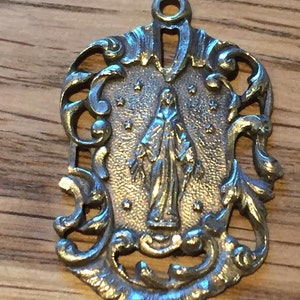 Vintage Art Nouveau Our Lady of Lourdes Medal Pendant - Sterling Silver Chain