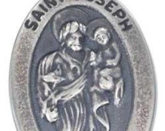 Saint Joseph with Infant Jesus Sterling Religious Medal Pendant Jewelry on 18 inch sterling silver rolo chain