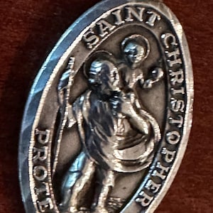 Vintage Saint Christopher Protect Us Sterling Silver Medal Pendant - Catholic Traveler Charm