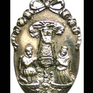 Vintage Notre Dame of Montaigu & Sacred Heart of Jesus Religious Medal Pendant Jewelry on 18&quot; sterling silver rolo chain