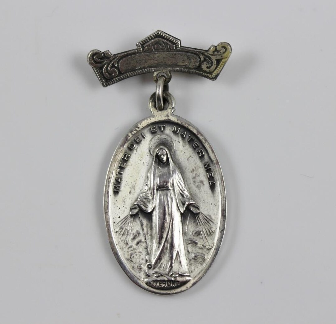 Vintage Virgin Mary Miraculous Medal Sterling Silver Novae Rupellae New ...