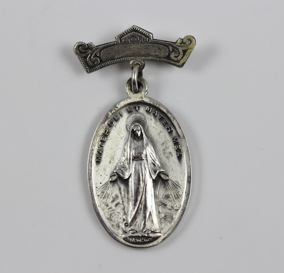 Vintage Virgin Mary Miraculous Medal Sterling Silver … - Gem