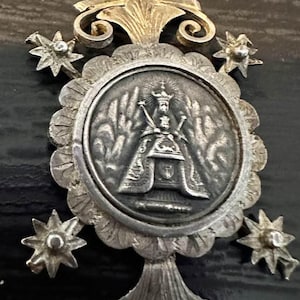 Virgin de Montserrat Medal Pendant: Vintage Spanish Silver, Sterling Silver Rolo Chain