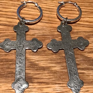 Sterling Silver Plated Bronze Nun&#39;s Cross Religious Earrings on Sterling Hoops