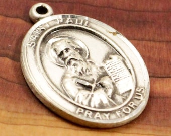 SAINT Paul Vintage Silver Religious Medal Pendant on 18 inch sterling silver rolo chain