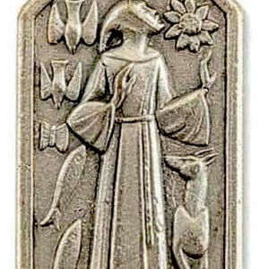 Saint Francis Pet Medal: Oxidized Silver Tone Religious Tag
