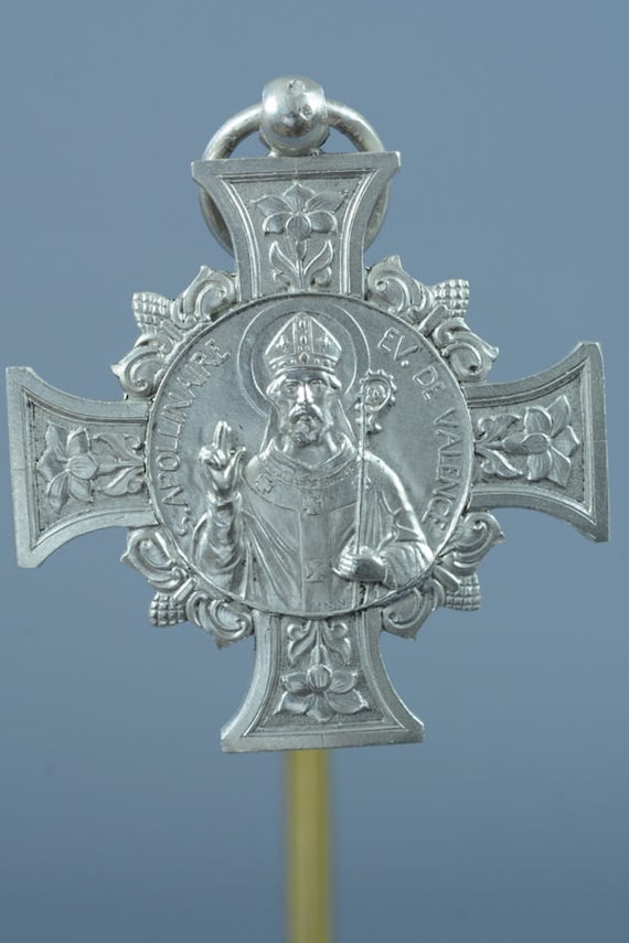 Large Saint Apollinaire Silver Antique Religious … - image 1