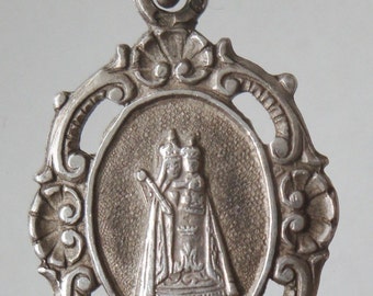 Our Lady of the Guard & Vintage Silver Religious Medal Pendant on 18" sterling silver rolo chain