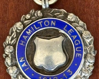 IAN Hamilton League 1912 - 1913 British Award Medal Vintage Silver & Blue Enamel Medal on sterling silver rolo chain