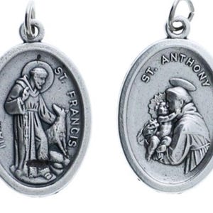 Saint Francis & Anthony Pet Medal: Silverplated Religious Collar Charm