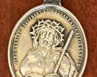 Jesus Christ Instruments of the Passion Silver Vintage Religious Medal - Religious Jewelry - Religious Pendant on 18" sterling rolo chain