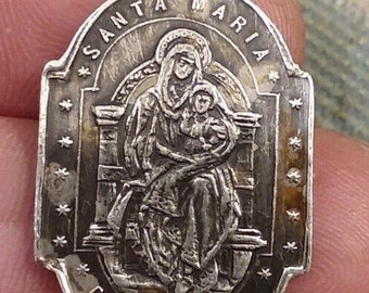 Our Lady of Ripoll - Santa Maria of Ripoll - Vintage Spanish Religious Medal Pendant on 18" sterling silver rolo chain