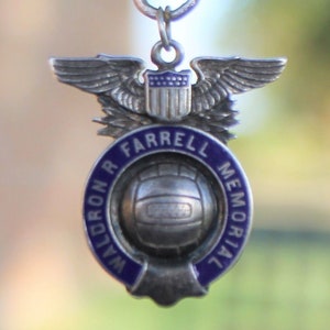 Vintage Blue Enamel Waldron R. Ferrell Memorial Medal Pendant - Sterling Silver 18&quot; Rolo Chain