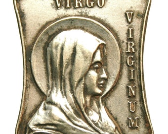 VIRGO VIRGINUM Virgin Mary & the Apparition of Notre Dame of Lourdes Vintage Religious Medal on 18" sterling silver rolo chain