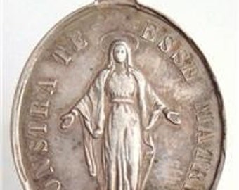 Virgin Mary Vintage Sterling Religious Medal on 18" sterling silver rolo chain