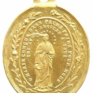 Vintage French Bronze Religious Medal: Mother Mary & Pope Pius IX, 1854