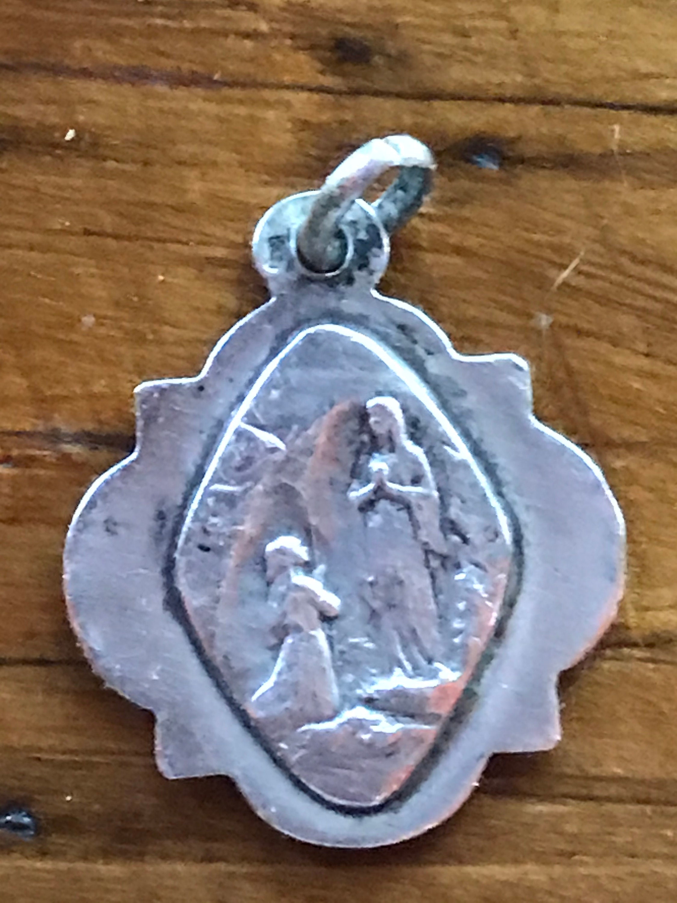 Vintage Virgin Mary Silver Medal Pendant: Notre Dame of Lourdes ...