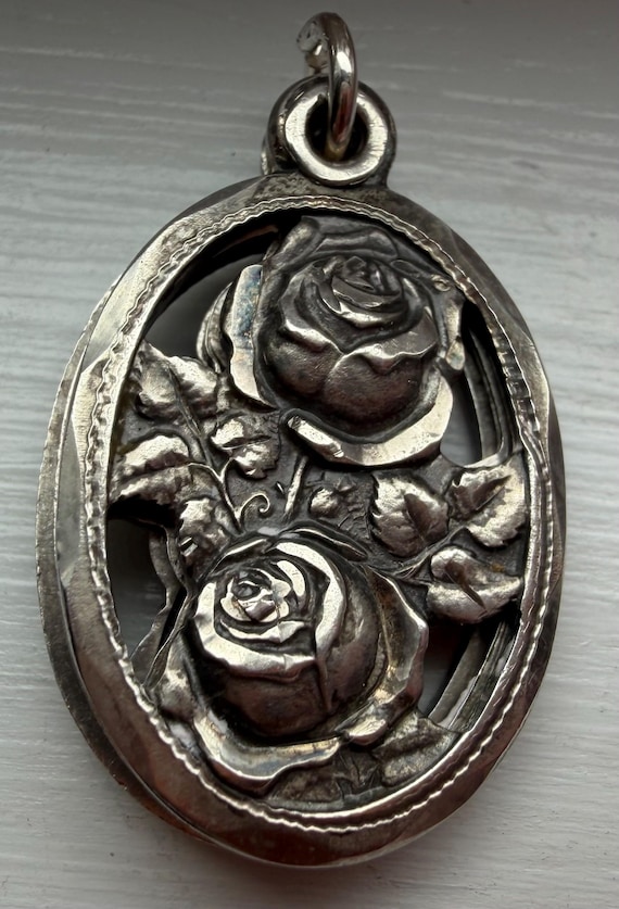 3 Way Slide Roses Vintage Silver Catholic Medal