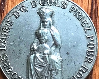 Vintage Notre DAME of DEOLS  French Religious Medal Pendant by DEDIEU on 18" sterling rolo chain