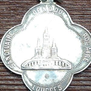 Notre Dame of Lourdes & Sanctuary Antique Silver Religious Medal on 18 ...
