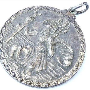 Saint Christopher Vintage Silver Religious Medal Pendant on 18 inch sterling silver rolo chain