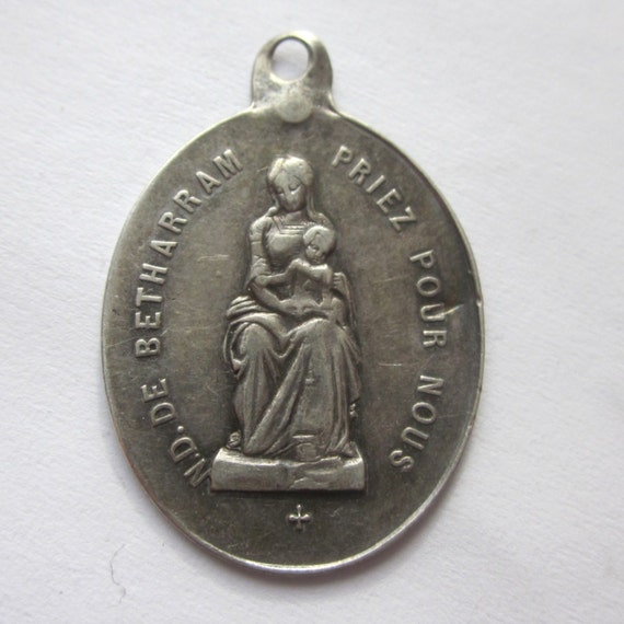 Madonna & Child SILVER Antique French Religious M… - image 1