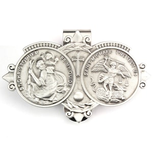 Travel Visor Clip - Saint Christopher & Saint Michael Medals - Car Driving Protection