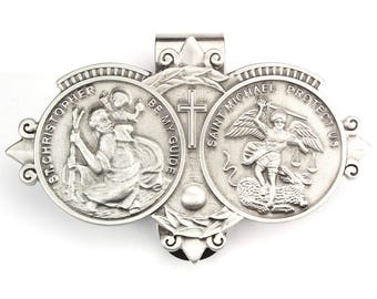 Travel Visor Clip - Saint Christopher & Saint Michael Medals - Car Driving Protection