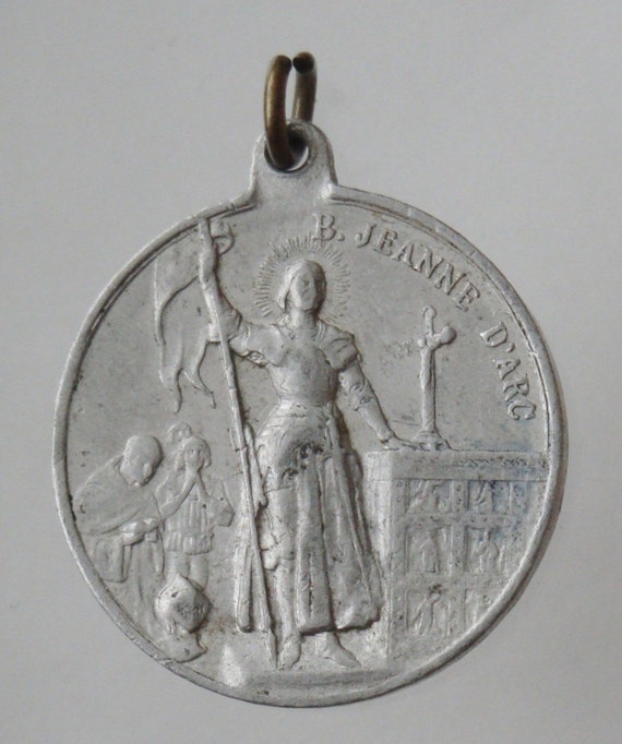 Saint Joan of Arc Antique Religious Medal Pendant 