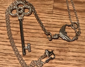 KEY to My HEART Unique Design Sterling Silver Centerpiece with Skeleton Key on 18 inch sterling silver rolo chain