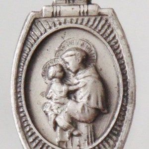 Saint Anthony of Padua & Baby Jesus Antique Silver Jewelry Religious Medal Pendant on 18 inch sterling rolo chain