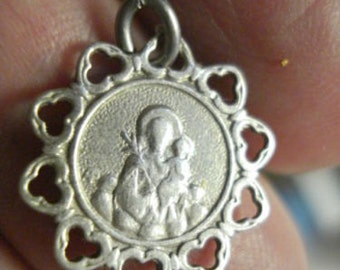 Saint Joseph with Infant Jesus Vintage Silver Religious Medal from Spain on 18 inch sterling silver rolo chain