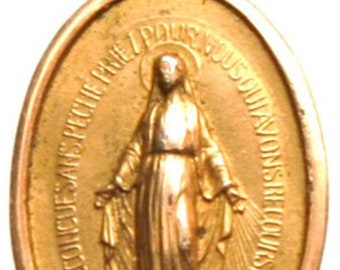 Holy Virgin Mary - Vintage Goldplated Miraculous Religious Medal - on 14 kt Gold 7" Serpentine Chain.