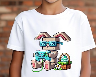 Gamer Easter Bunny Shirt Pixel Rabbit Egg Hunt Kids Toddler Gaming Tee