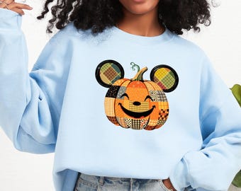 Retro Patchwork Halloween Pumpkin Sweatshirt: Spooky Unisex Sweater