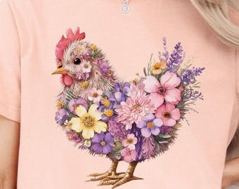 Floral Chicken Shirt Mom Unisex TeeFarm Animal Flower Graphic Shirt Cottagecore Hen T-Shirt