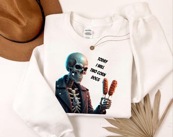 Badass Skeleton Corn Dog Sweatshirt Ironic Graphic Hoodie