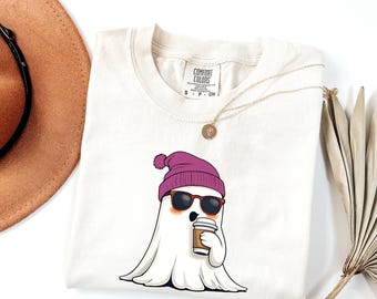 Halloween Ghost Coffee Shirt: Caffeine Addict Comfort Colors Tee
