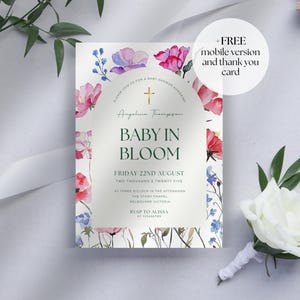 Christian Baby Shower Invitation | Wildflower Floral Template | Editable Canva Invite | Printable Faith-Based Digital Download