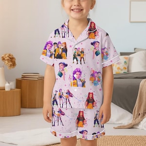 Huntrix KPop Demon Hunters Satin Pajama Set, Girl Group K-Pop Sleepwear, Silky Idol PJs, Gift for Kpop Lovers, Anime-Inspired Pajamas